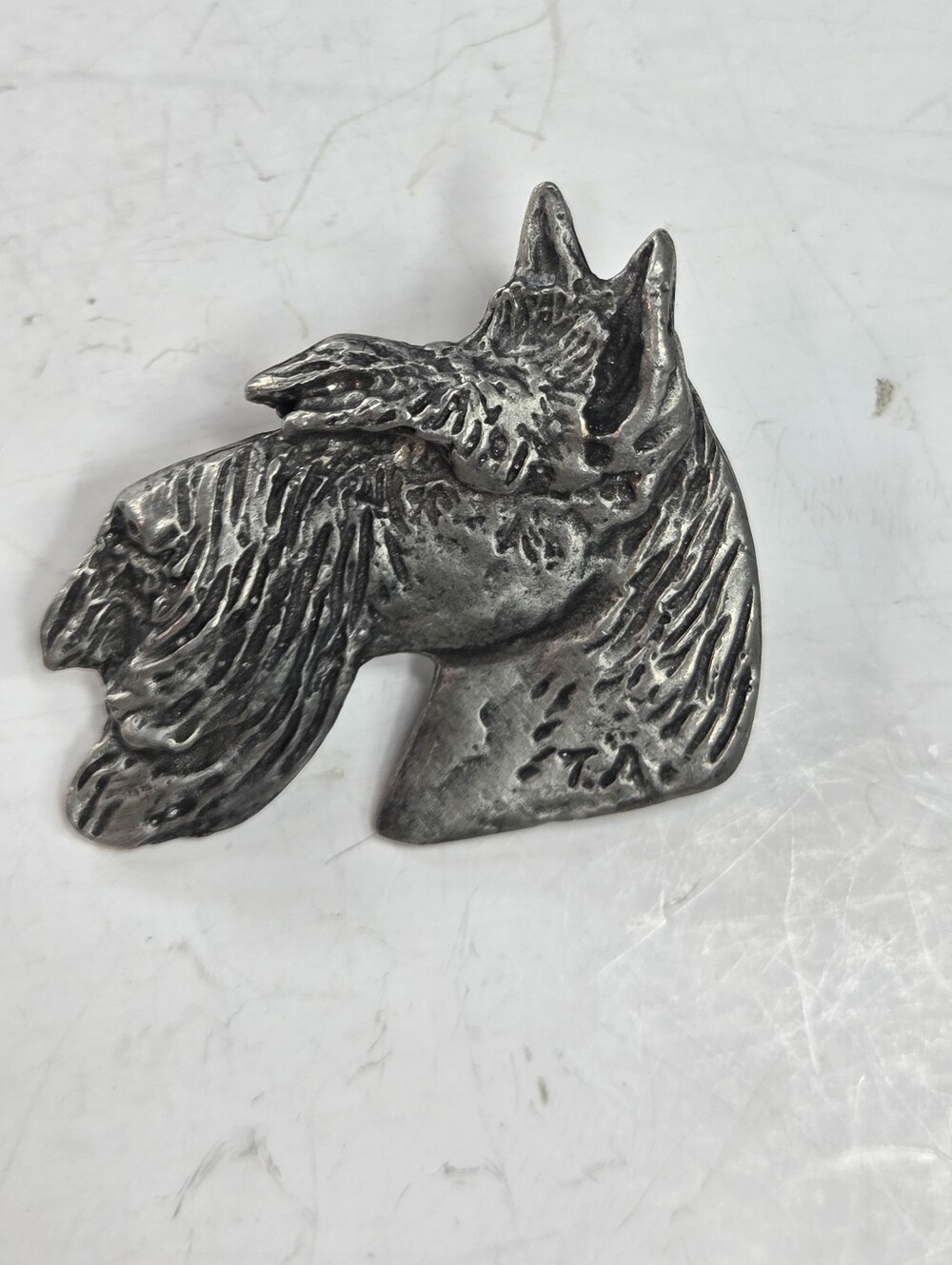 schnauzer dog face pewter brooch pin large wiry coat